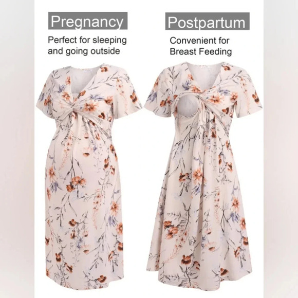 Ekouaer Short Sleeve Floral Maternity Nursing Dress - Medium - Picture 6 of 11